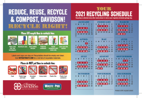 New Year – 2021 Trash and Recycling Schedule | News of Davidson